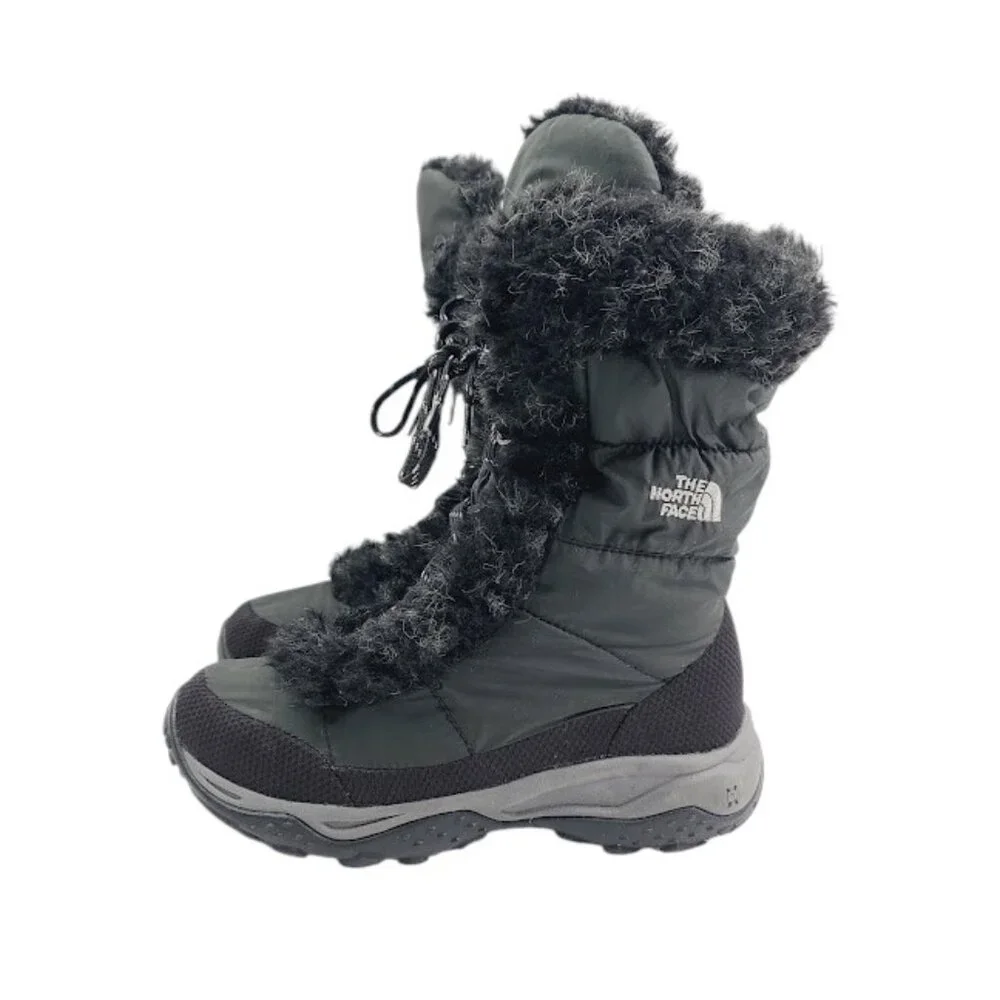 The North Face Girl's‎ Black Nuptse Fur Ankle Winter Snow Boot Size 4